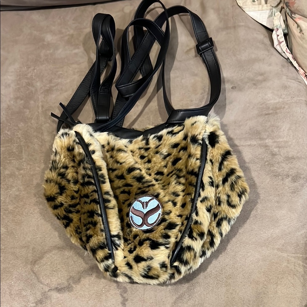 Salvage Sacs Leopard Print Faux Fur Mini Jeffrey Bag.